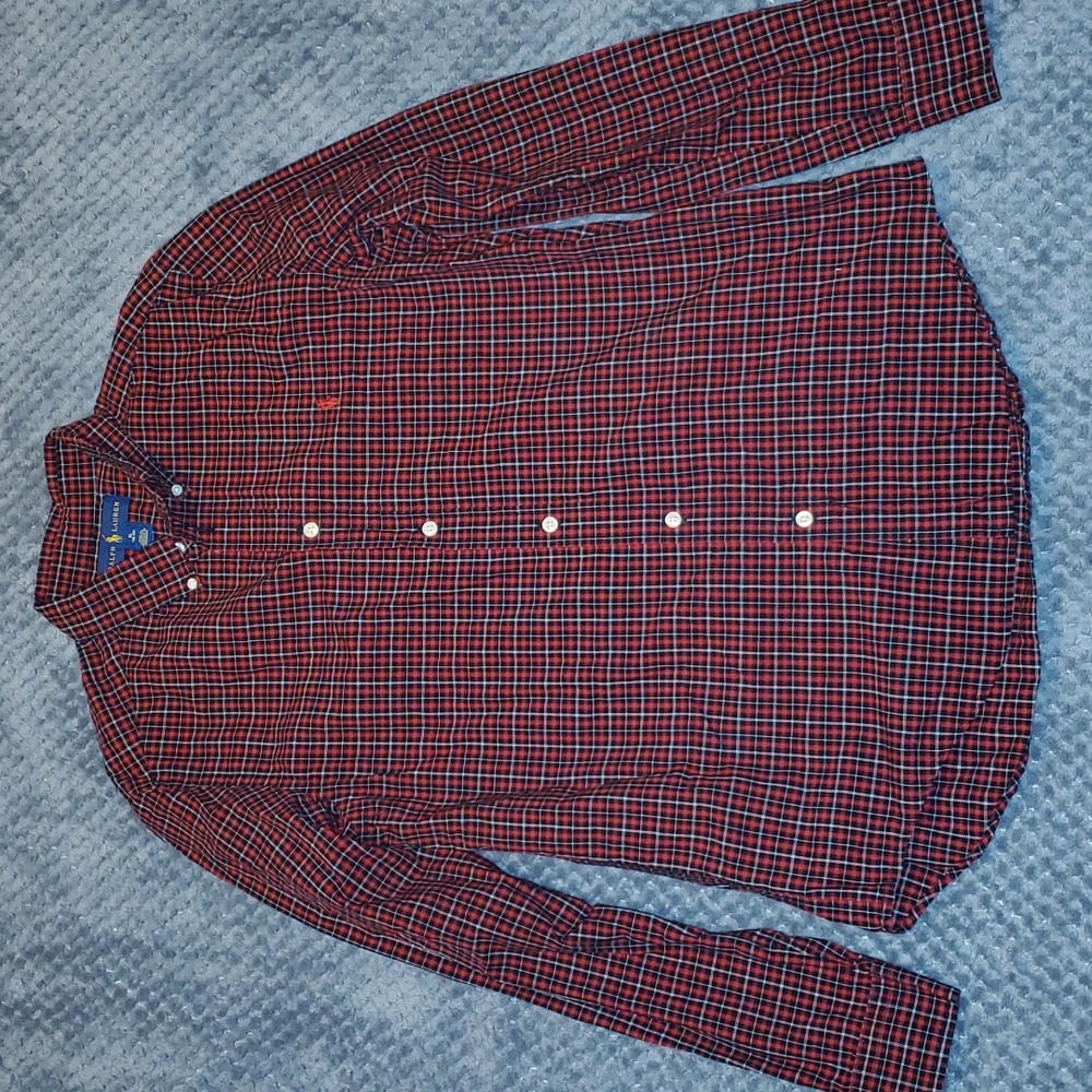 Boys Red and Black Polo Ralph Lauren Button Down Shirt. Size XL 18/20
